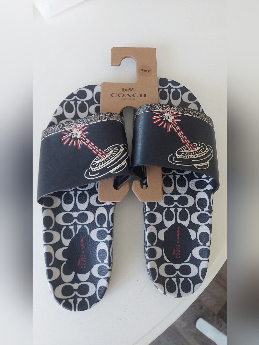 Coach Black Signature Logo Slide Sandals with Red Ovni Mickey Mouse Sz 12